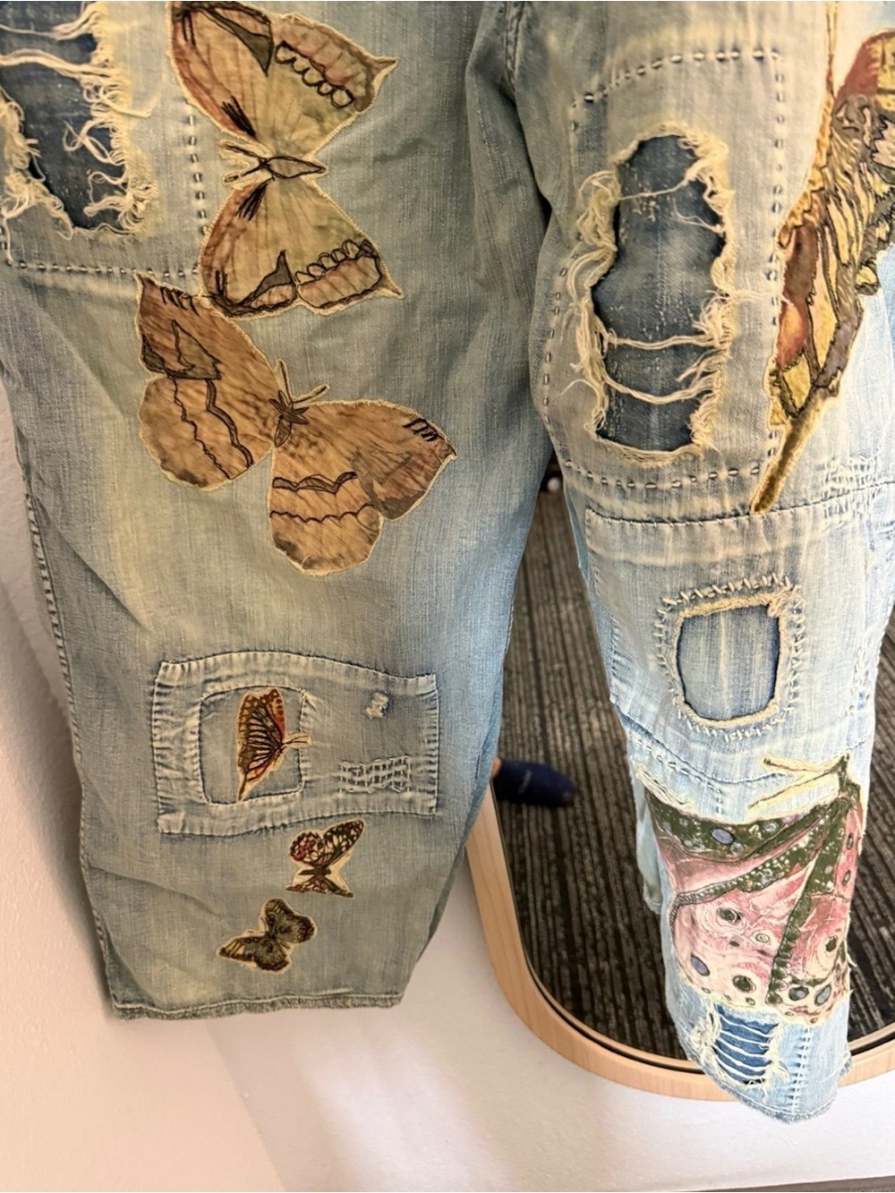Magnolia Pearl Cotton Denim Appliqué Butterfly Overalls - Picture 11 of 14